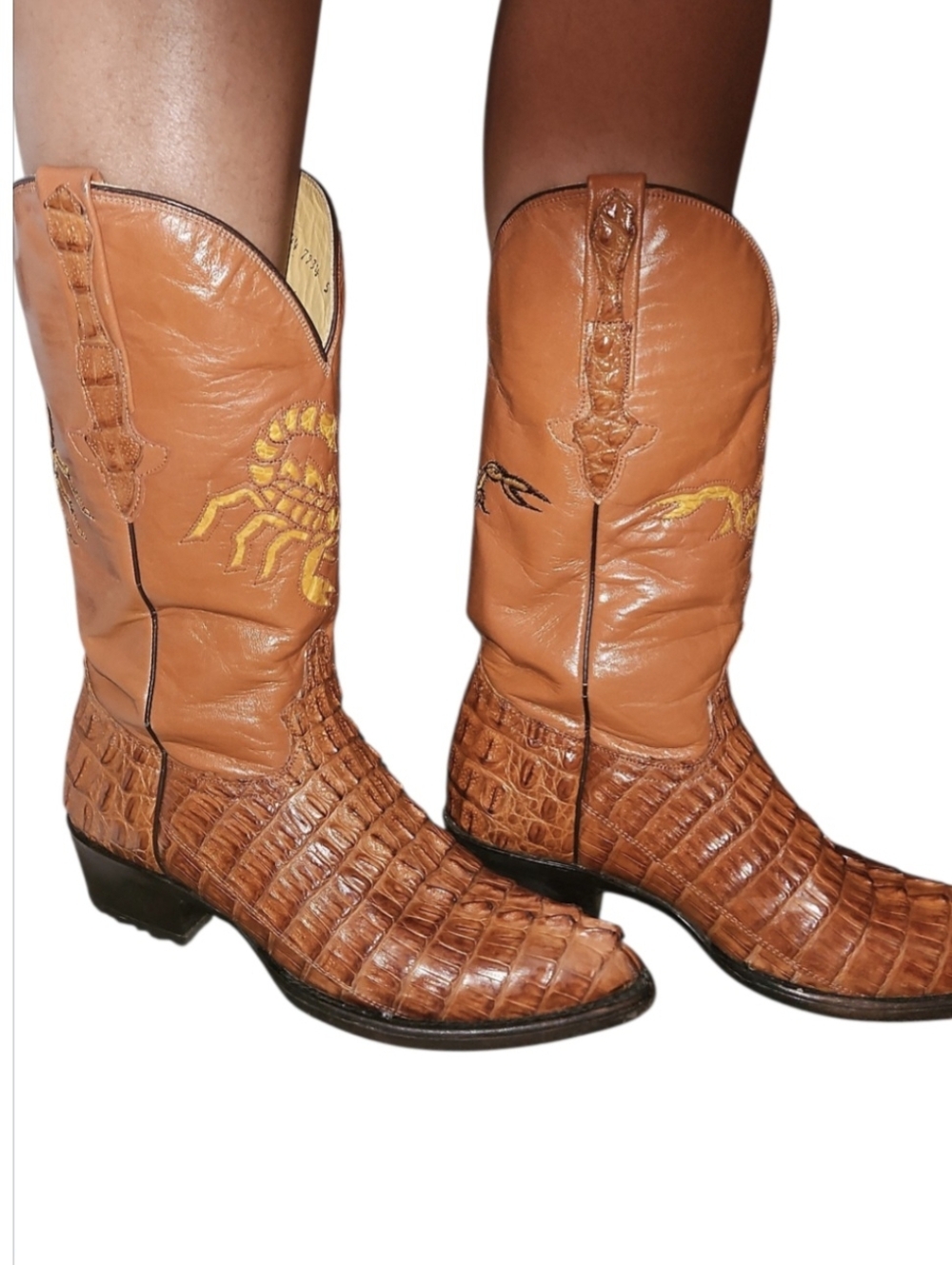 El Alacrán de Durango Western Boots Exotic Caiman Tail 8.5 Cognac Style 7934 - Picture 9 of 17